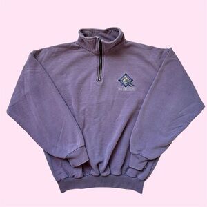 Vintage 90s English Bay Ski Smithers Embroidered 1/4 Zip Crewneck Purple Small